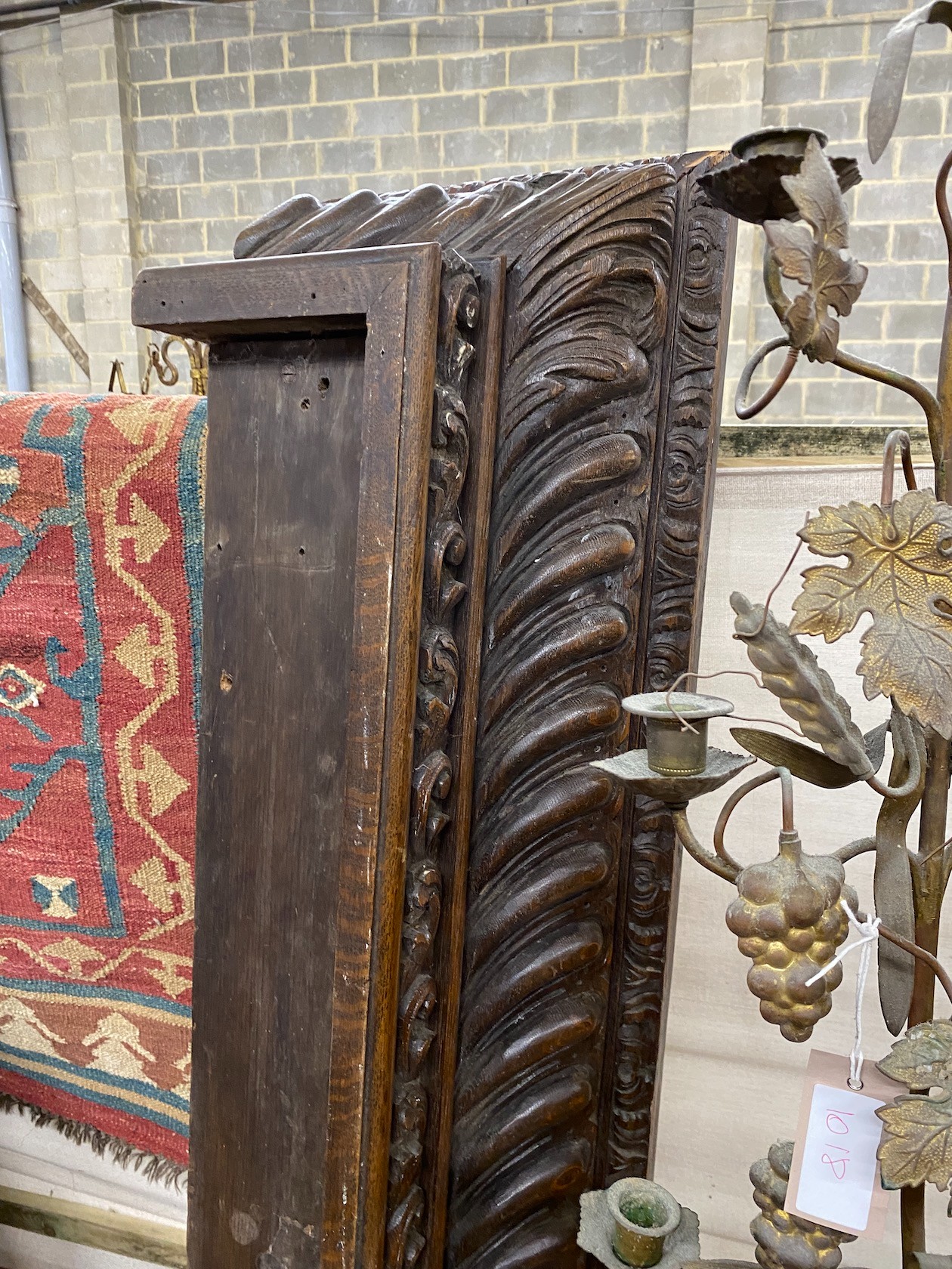 Two 19th century carved oak pediments, larger 200cm